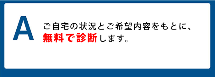 A. ご自宅の状況とご希望内容をもとに、無料で診断します。